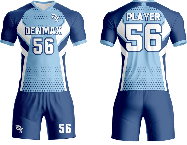 Blue and light blue sports uniform with 'DENMAX' and number '56' on a white background