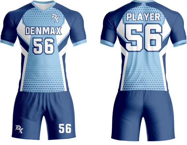Blue and light blue sports uniform with 'DENMAX' and number '56' on a white background