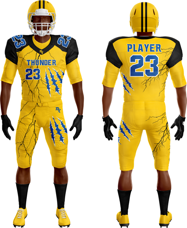 Yellow and black football uniform with 'Thunder' and 'Player 23' on a white background