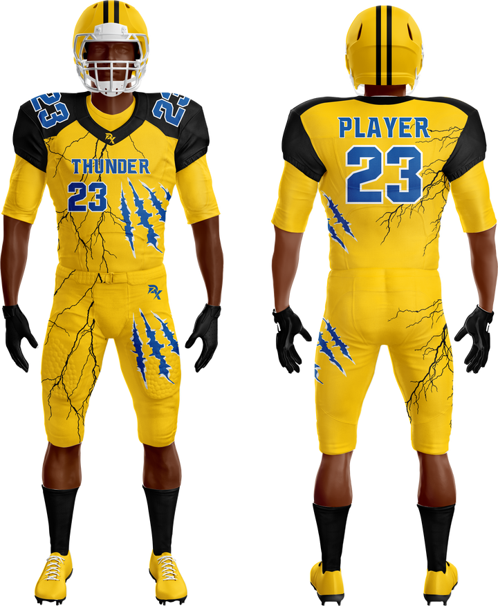 Yellow and black football uniform with 'Thunder' and 'Player 23' on a white background