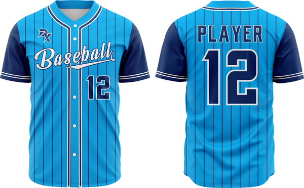 Blue baseball jersey with 'Baseball' and number '12' on a white background
