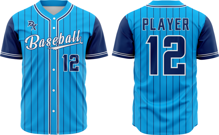 Blue baseball jersey with 'Baseball' and number '12' on a white background