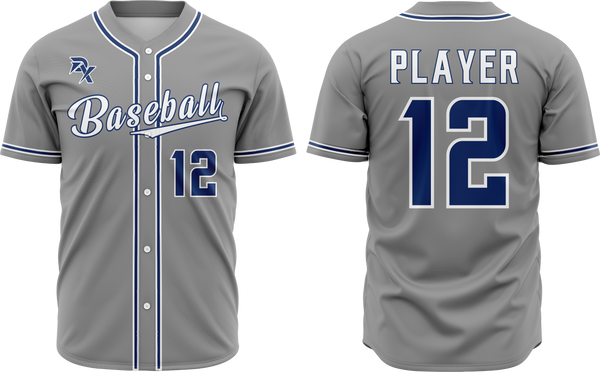 Gray baseball jersey with number 12 and 'Baseball' text on front, back view shown.
