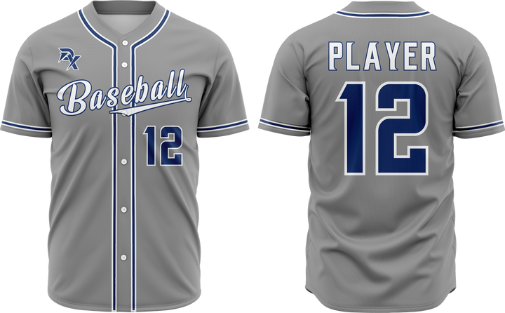 Gray baseball jersey with number 12 and 'Baseball' text on front, back view shown.