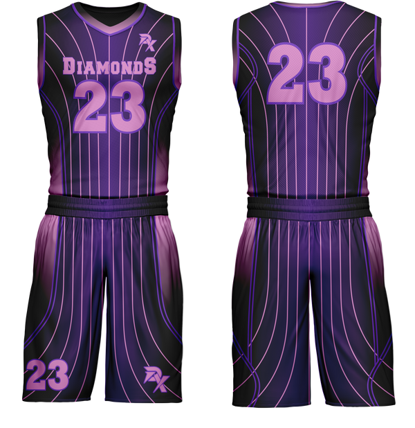 Purple basketball uniform with number 23 and 'Diamonds' text on a white background